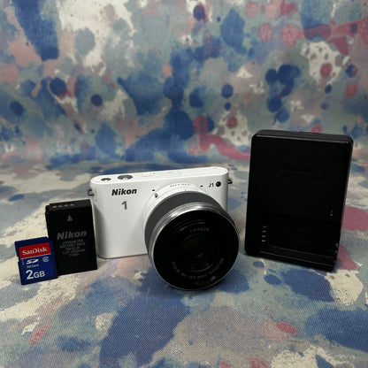 Nikon 1 J1 Digital Camera Bundle White w/ 30-110mm Lens & Charger Please Read
